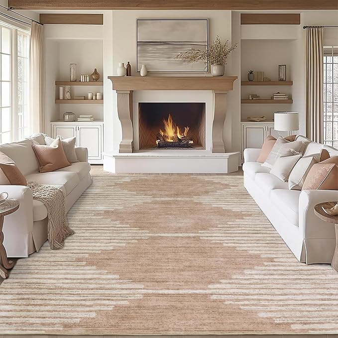 HelloTree Area Rug for Living Room 9x12 Washable Geometric Moroccan Rug Stripe by HelloTree