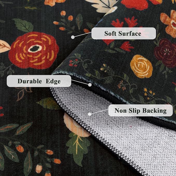 U'Artlines 6x9ft Vintage Floral Area Rug Machine Washable Ultra Soft Low Pile - Image 4
