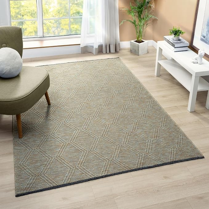 LUXE WEAVERS Modern Farmhouse Green 6x9 Washable Area Rug, Anti-Slip Diamond by LuxeWeavers