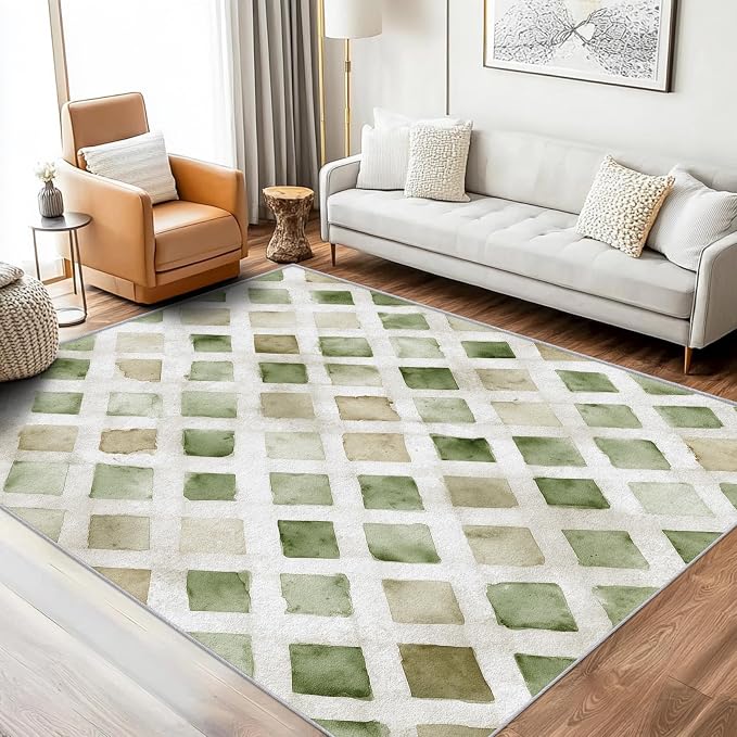 Checkered Rug, Washable 5x8 Rug by Unknown