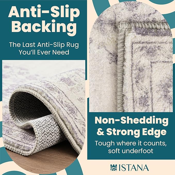 Istana 4x6 Rug - Grey & White Cream Area Rugs 4x6 - Kid & Pet Friendly Machine - Image 4