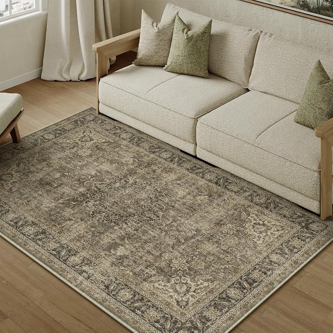 3x4 Washable Brown Area Rug Vintage Entryway Office Carpet Non-Slip Soft Low - Image 5