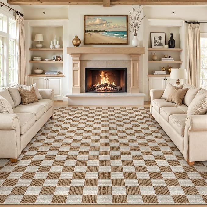 LIVEBOX 9x12 Area Rugs for Living Room, Checkered Non-Slip Washable Rugs by LIVEBOX