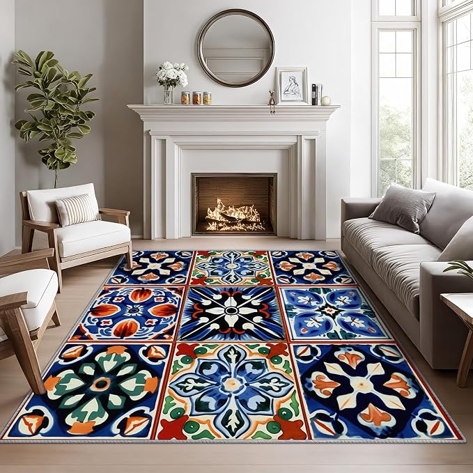 Moroccan Trellis Rugs 8x10 -Moroccan Tile Rug, 5x8 ft, Colorful Trellis Area Rug by Phtbz