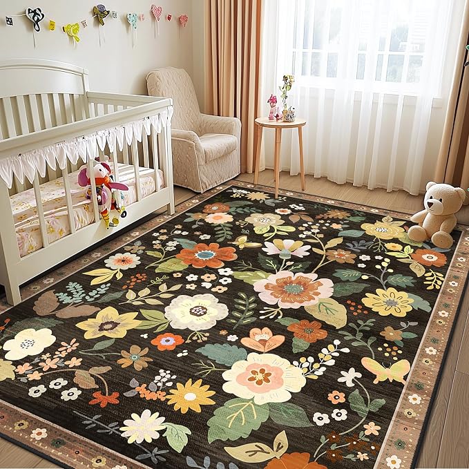 Floral 4x6 Area Rug Machine Washable Soft Print Boho Carpet Non Slip Doormat - Image 6