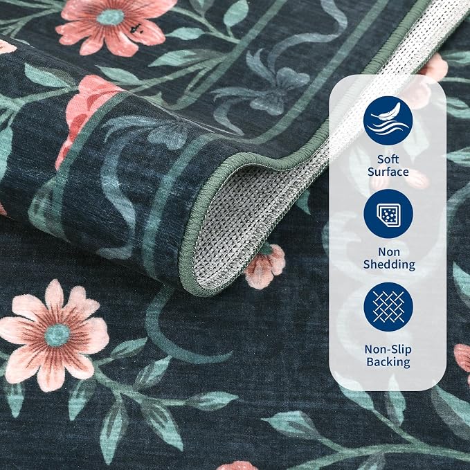 GarveeHome 2x3 Floral Area Rug Non Slip Entryway Mat Low Pile Stain Resistant - Image 5