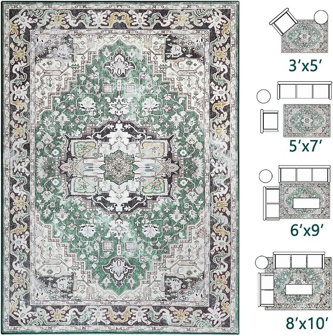 Washable Area Rugs 3x5, Low Pile Super Soft Carpet, Vitnage Distressed Rug - Image 4