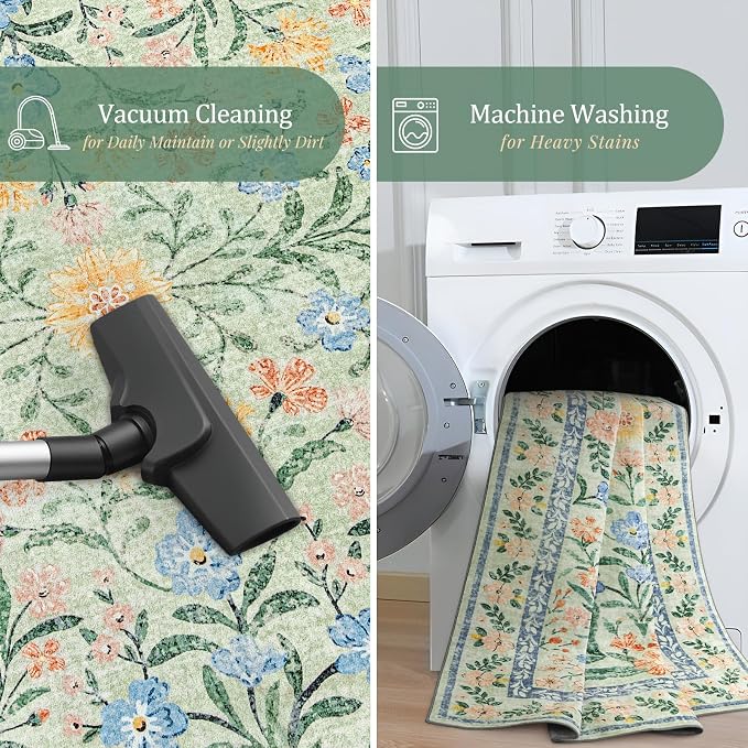 Morebes Washable Kitchen Runner Rug 2x6, Vintage Flower Soft Ultra-Thin Indoor - Image 5