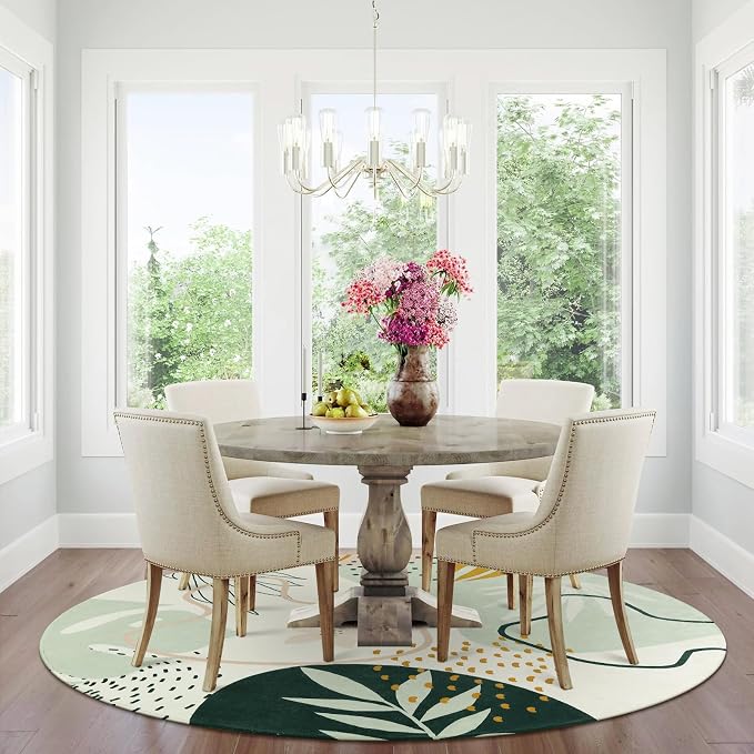Lahome Green Washable Round Rug - 7Ft Round Area Rug - Image 7