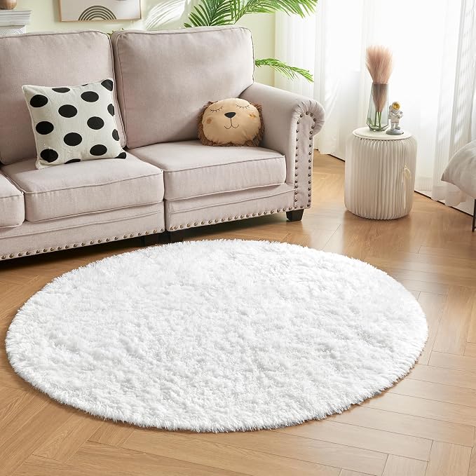 Andency White Round Area Rug for Living Room, Large Shag Circle Rug 7x7 for - Image 6