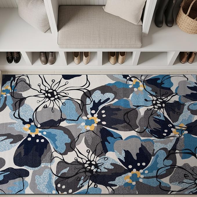 Rugshop Gray Large Floral Non-Slip Area Rug Fade Resistant - Image 9