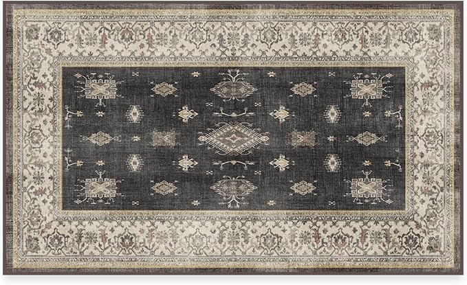 RUGGABLE Washable Vintage Area Rug – Verena Dark Wood 3x5, Stain-Resistant by RUGGABLE