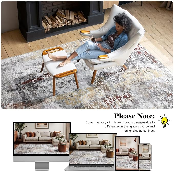Washable Abstract Rug, 8x10 Modern Area Rugs - Image 7