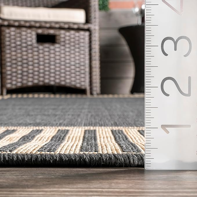 Nuloom Asha Dark Grey/Ivory, Striped Border, Soft and Cozy, High Traffic - Image 3