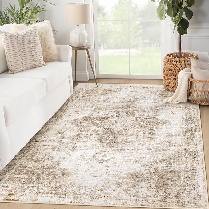 Area Rug 3x5 Washable Rug, Vintage Boho Medallion Entryway Rug Non-Slip Soft by VECARF