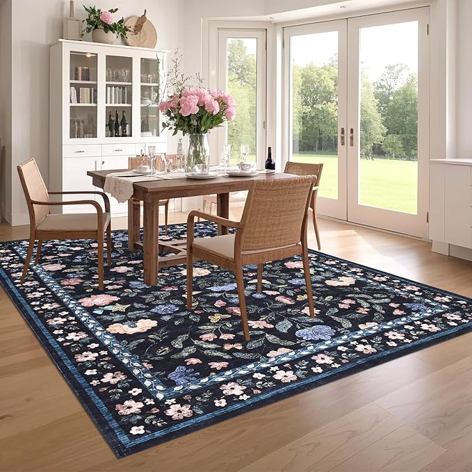 5x7 Washable Non-Slip Rug, Vintage Floral Area Rug - Image 2
