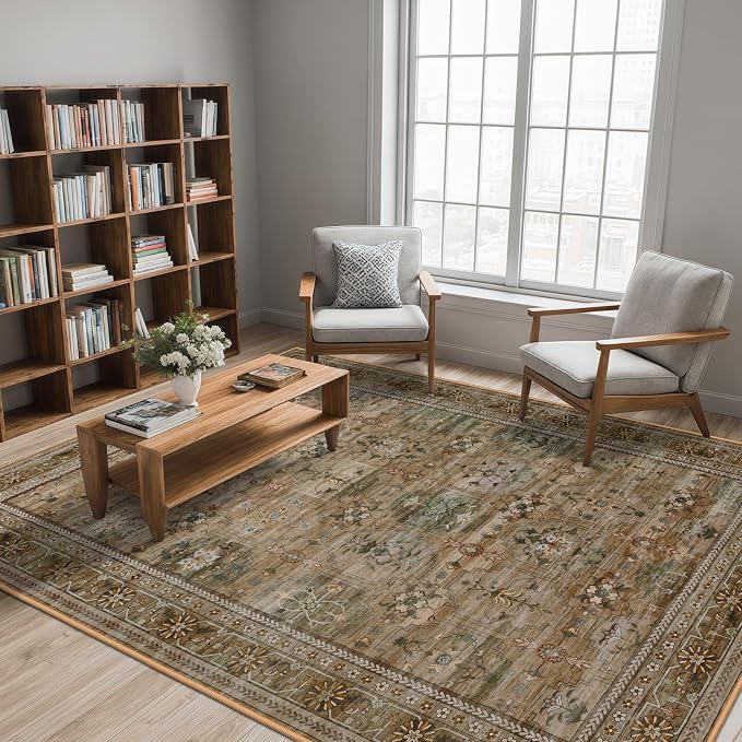 5x7 Washable Area Rug for Living Room Dining Room, Distressed Non Slip Vintage - Image 3