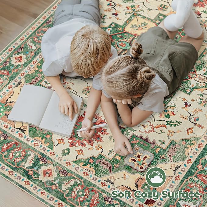 Area Rug 5x7 Washable Rug, Vintage Boho Medallion Rugs Non-Slip Soft Low Pile - Image 4