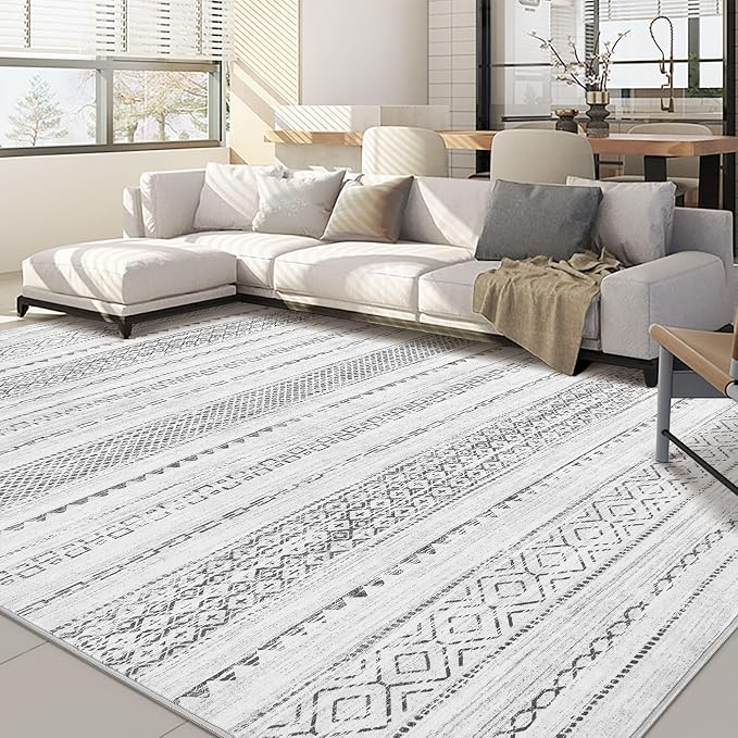 Nakagishi 5x8 Area Rugs Living Room: Washable Boho Large Neutral Soft Farmhouse by NakagishiAreaRug