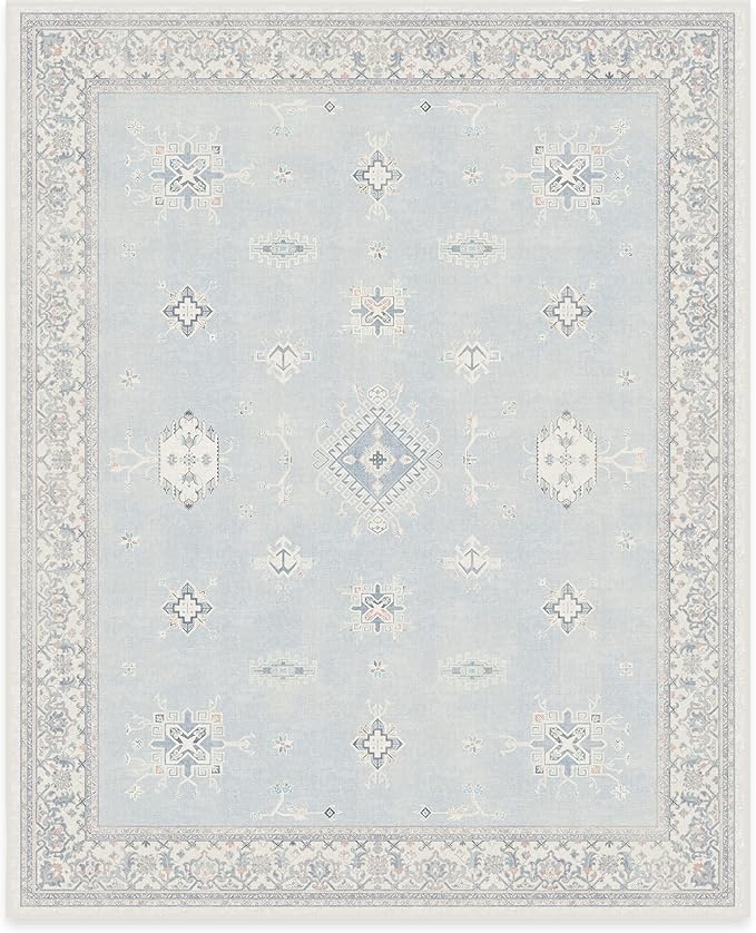RUGGABLE Washable Vintage Area Rug – Verena Soft Blue 8x10, Stain-Resistant - Image 3