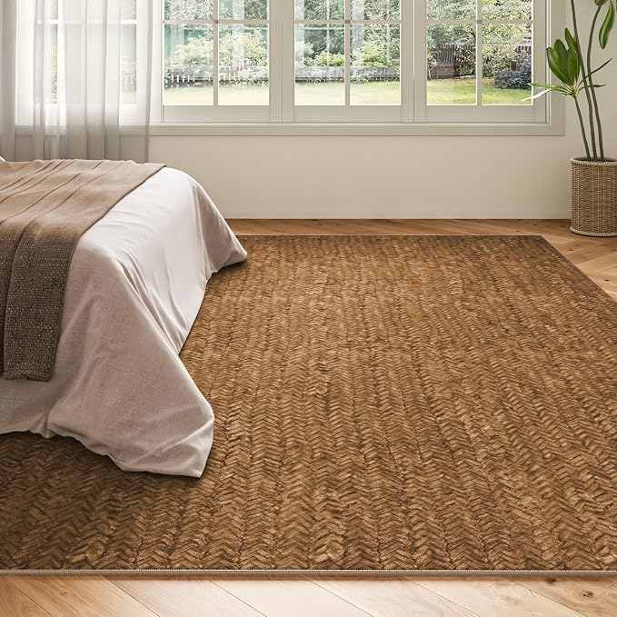 Eleisa Modern Vintage 10x14 Herringbone Chevron Area Rug, Non-Slip Stain - Image 3