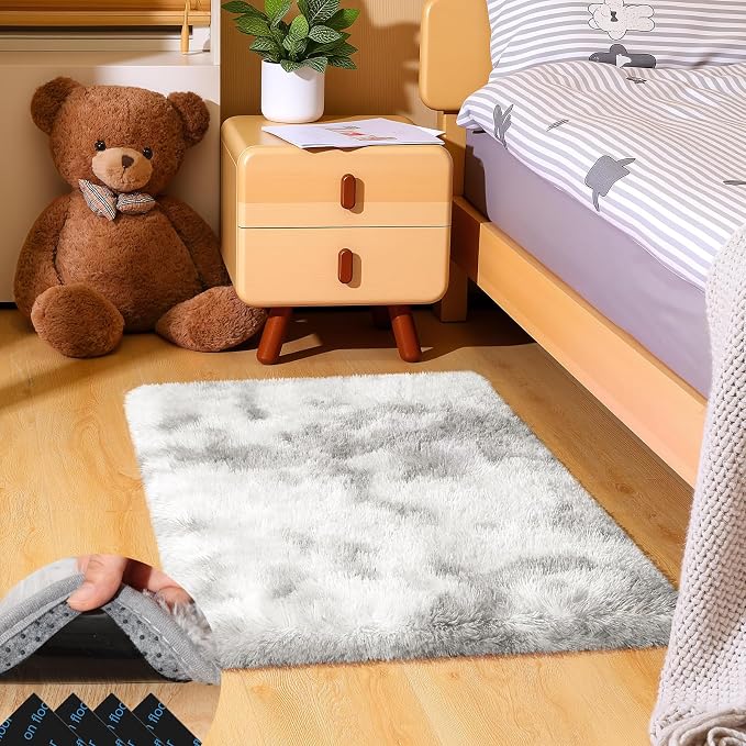 2x3 Tie-Dyed Grey Rugs for Bedroom Living Room, Fluffy Small Area Rug Soft Shag by Unknown