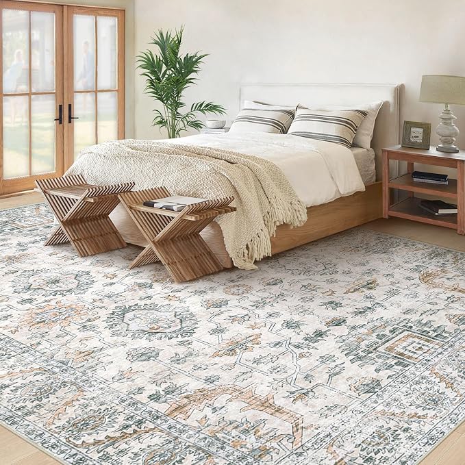 Area Rug 10x12 Living Room Rugs, Machine Washable Vintage Distressed Boho Area - Image 3