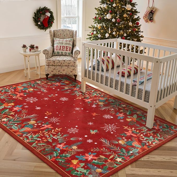 Wonnitar Christmas 5x7 Area Rugs, Non-Slip Soft Bedroom Rug, Washable Low Pile - Image 2