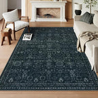 Lahome Washable Black Living Room Rug 6x9, Boho Dining Room Rugs by Lahome