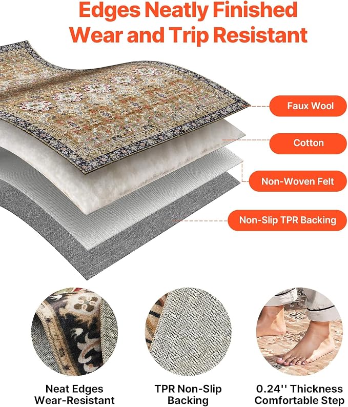 VEVOR 6 x 9 ft Area Rug Large Washable Rug Non-Slip and Tear-Resistant Soft - Image 6