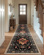 Area Rugs 2'x10' Washable Non-Slip, Floral Vintage Distress Print Pattern - Image 2
