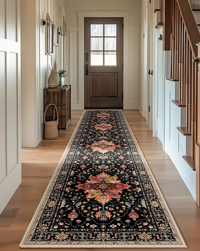 Area Rugs 2'6''x10' Washable Non-Slip, Floral Vintage Distress Print Pattern by RELEANY