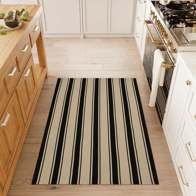 Striped Outdoor Rug 3'x5', Cotton Hand Woven Rug Front Door Mat, Washable - Image 8