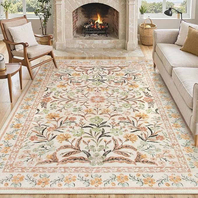Lahome Fall Floral Washable Area Rugs 8x10, Boho Living Room Large Rugs Non-Slip by Lahome