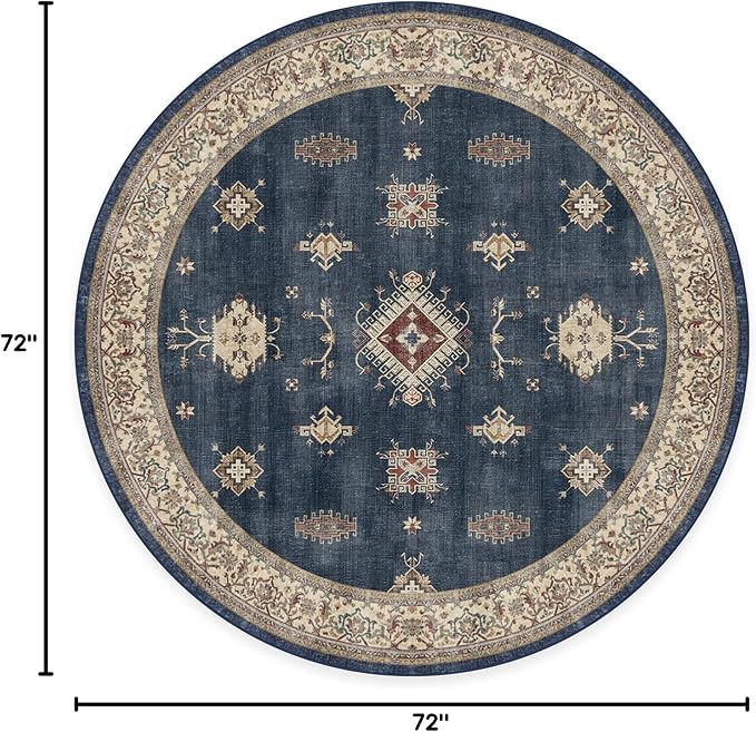 RUGGABLE Washable Vintage Area Rug – Verena Sapphire 6 ft Round, Stain-Resistant - Image 2