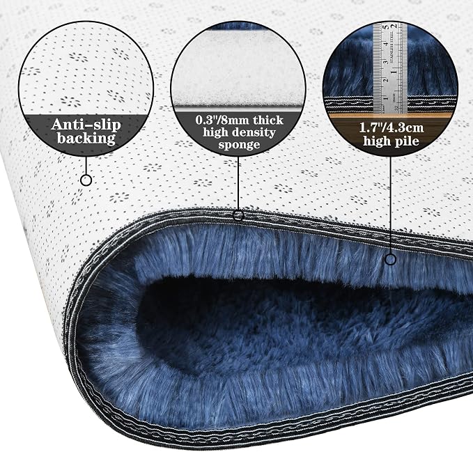 duduta Navy Blue Soft Fluffy Rug 5x8 ft, Tie-Dyed Shag Fuzzy Plush Rectangle - Image 3