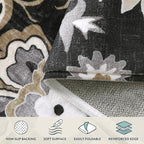 Lahome Floral Black Round Rugs - 3Ft Washable Round Area Rug Non-Slip Small - Image 4