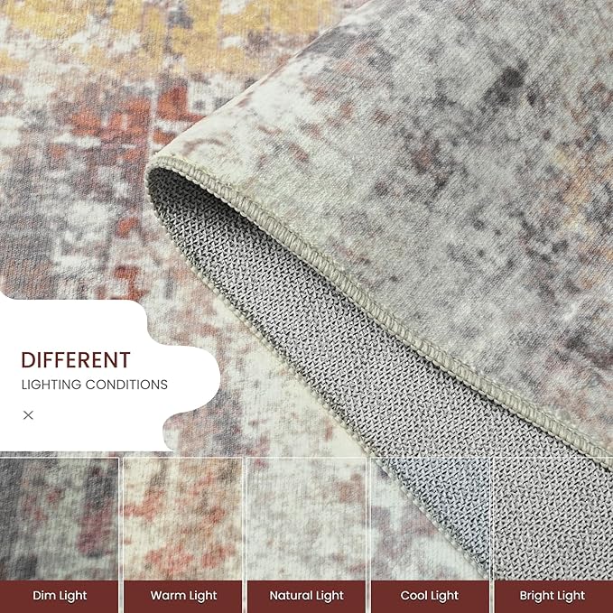 Ompaa Living Room Rug 5x8 Beige Area Rug Machine Washable Boho Rug Non Slip - Image 6