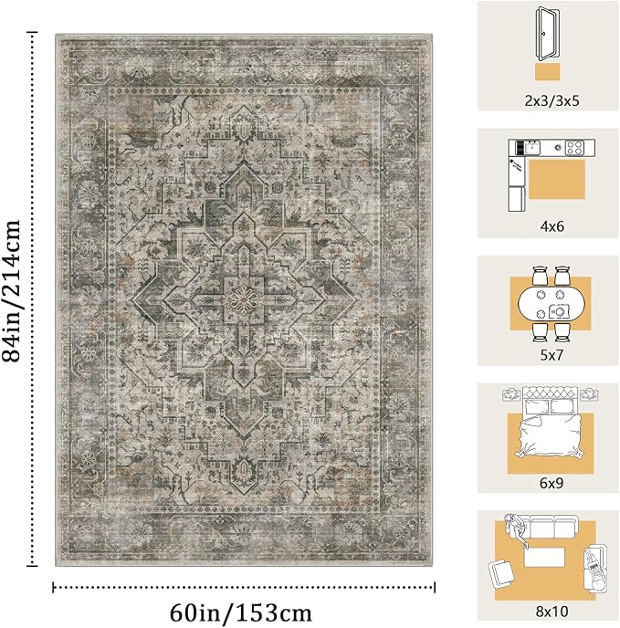 5x7 Machine Washable Area Rug for Living Room, Kids and Pets Friendly for - Image 2