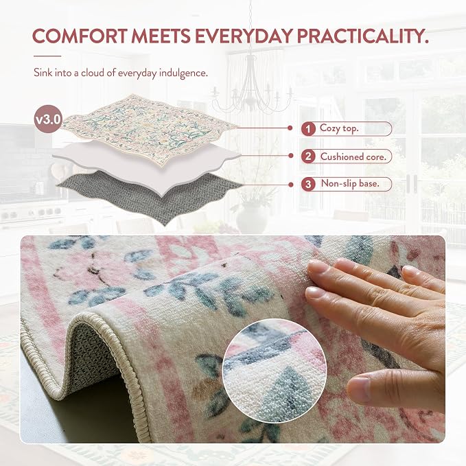 Lahome Pink Floral 6 ft Round Rug, Soft Cozy Circle Rug - Image 5