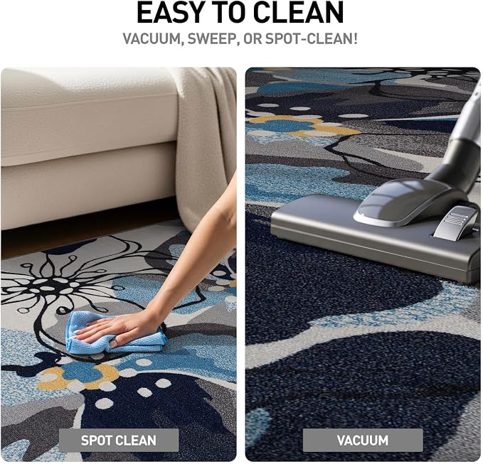 Rugshop Modern Large Floral Non-Slip Area Rug Runner 2' X 7' Gray-Blue - Image 5