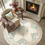 jinchan Round Rug 5ft Area Rugs Vintage Floral Distressed Design, Machine - Image 2
