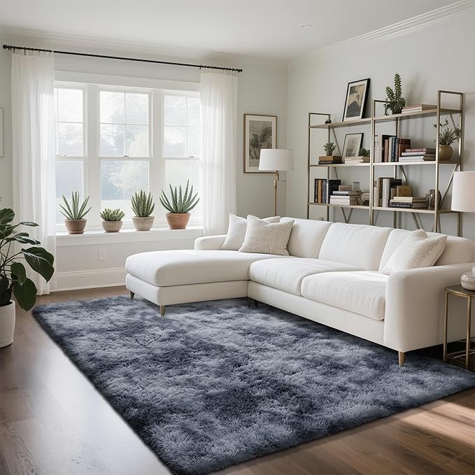 Fluffy Rug Shaggy Area Rug, Mottling Dark Grey 5x8 Area Rugs by Yongyangjuxi