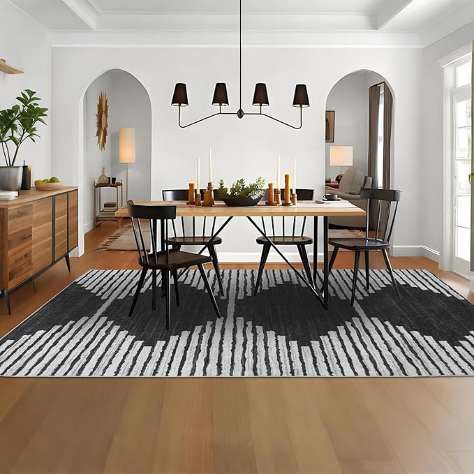 HelloTree Area Rug for Living Room 9x12 Washable Geometric Moroccan Rug Stripe - Image 3