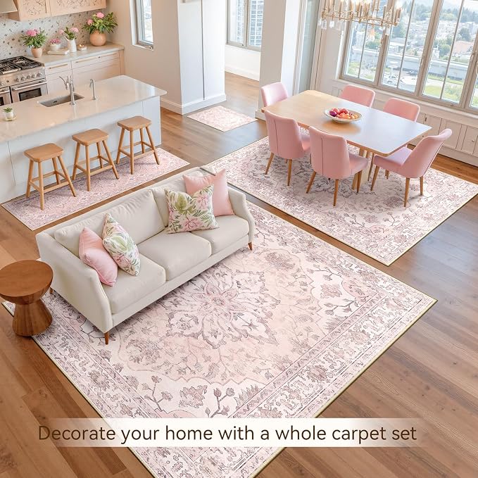 Area Rugs 5'x8' Washable Non-Slip, Floral Vintage Distress Print Pattern - Image 8