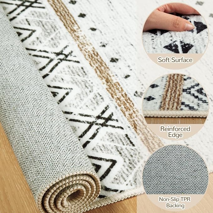 BESTSWEETIE 2x10 Area Rugs for Living Room Washable Moroccan Farmhouse Neutral - Image 3