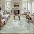 9x12 Area Rug Teal Beige Abstract Living Room Bedroom Washable Carpet Neutral by WondRg