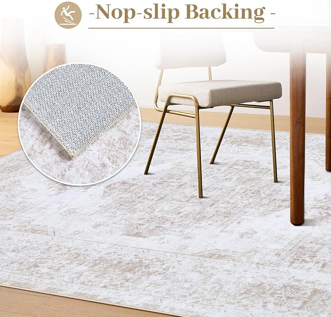 Area Rug 6x9 Living Room Rug, Machine Washable Vintage Distressed Medallion Rug - Image 6