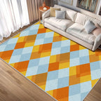 Washable 5x5 Diamond Rug Living Room, Geometric Orange and Blue Plaid Design by Unknown