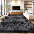 Tie-Dyed Black Grey Shaggy Rugs Fluffy Carpets, Indoor Modern Plush Area Rugs by Isdook